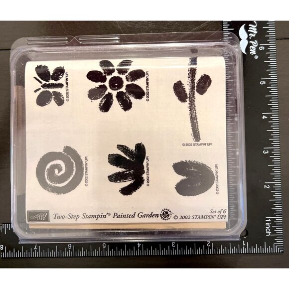 2002 "Painted Garden" bTwo-Step Stampin Up! Painted Garden Rubber Stamps Set Of - Picture 1 of 2
